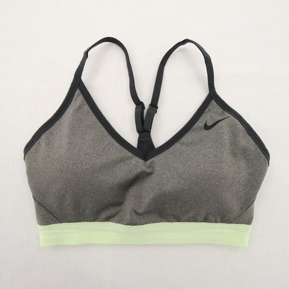 Nike Other - Nike Sports Bra Gray Green Black Dri-FIT V-Neck Racerback Strappy Mesh Size M